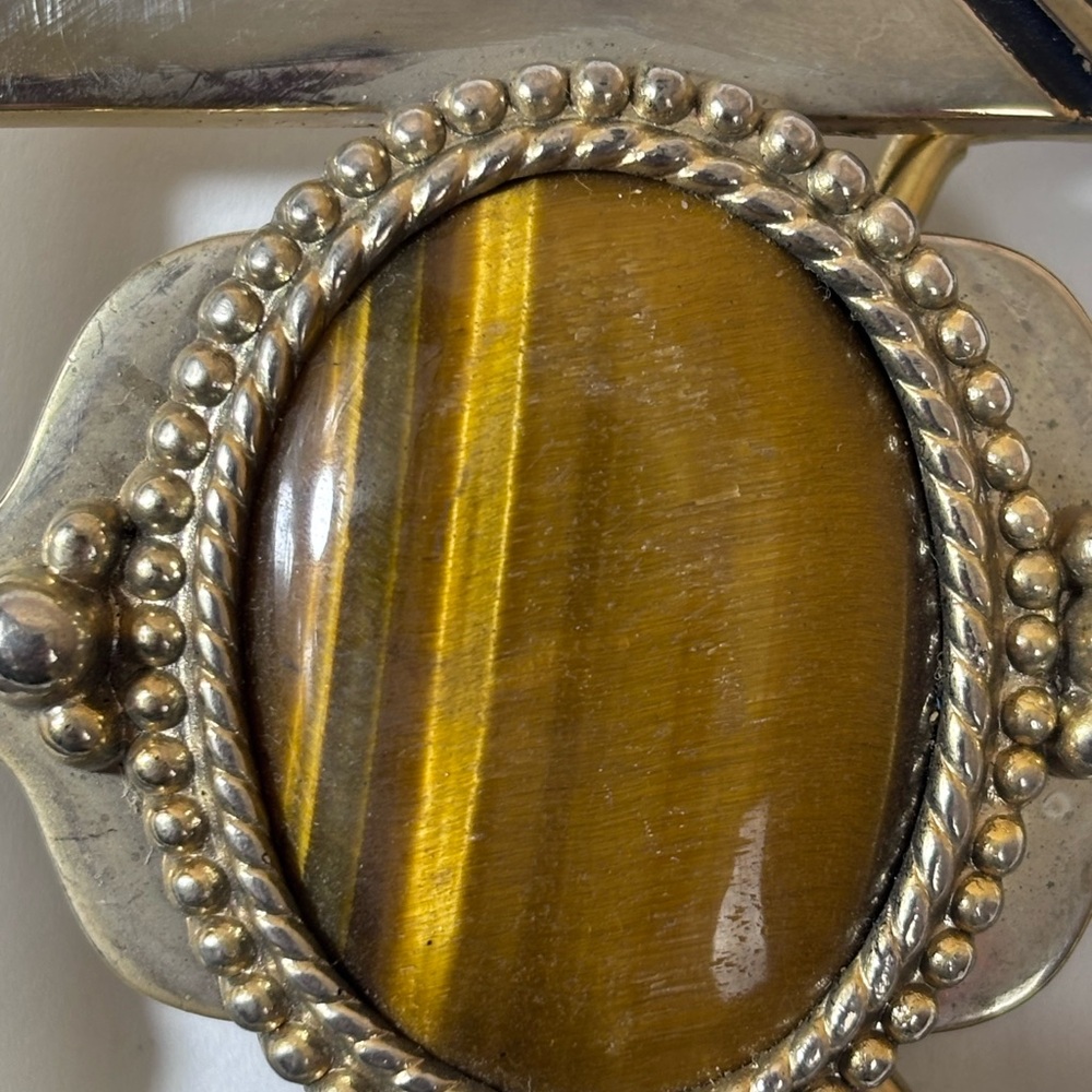 Vintage Belt Buckle Tiger's Eye Gemstone 70's 80's Western Ornate Southwestern - Picture 3 of 5